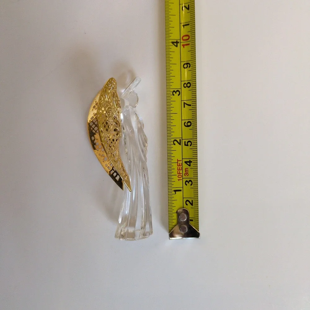 NIB Vtg Gorham Full Lead Crystal Angel Christmas Tree Ornament Gold‎ Metal Wings